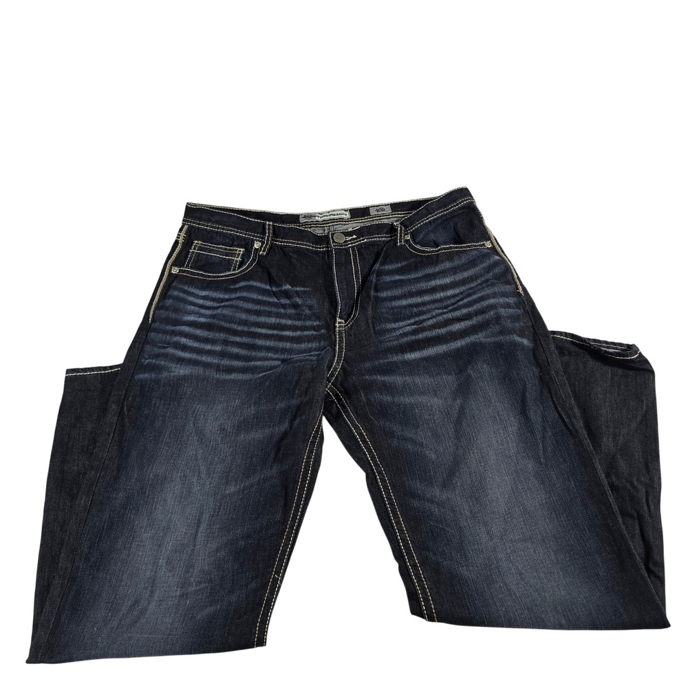 NWT BKE Tyler Straight Dark Wash Whiskered Contrast Stitch Jeans Mens 40R
